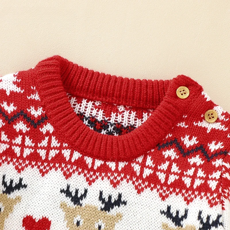 Newborn Baby Boys Girls Jumpsuits Outfits Toddler Infant 2pcs Clothes Rompers Hats Costumes Winter Red Christmas Knitted Newborn