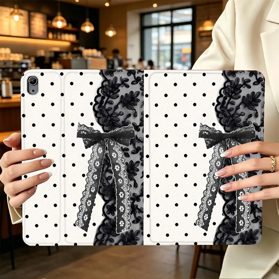 Case for Apple iPad Pro11 13 10th 7/8/9th Air 11 13 M4 M3 M2 A16 2026 with Pencil Slot Air 4/5/6th Lace Bow Polka Dot