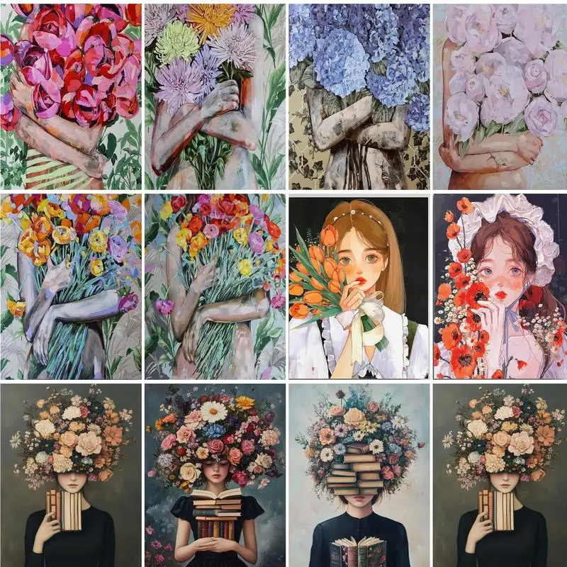 

Brushstroke frameless Oil Painting By Numbers Flower Girl DIY Paint by numbers On Canvas Home Decor Frameless Digital Painting