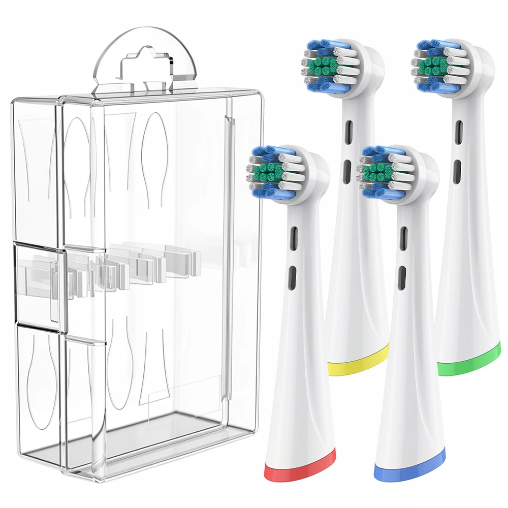 Caja protectora para cabezales de cepillo de dientes y paquete de 4 cabezales de repuesto compatibles con el cepillo de dientes eléctrico Oral B iO 2/3/4/5/6/7/8/9