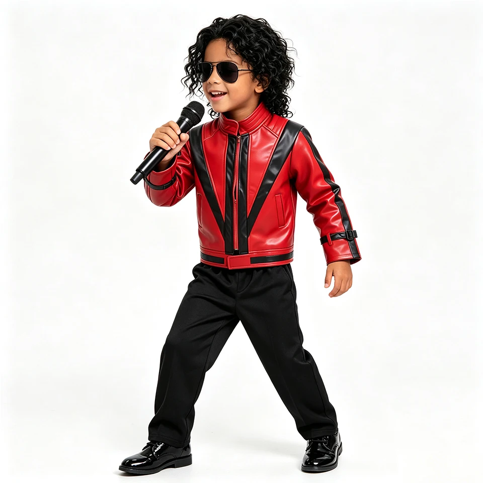 Vintage 80er Jahre Lederjacke und Hose Jungen-Outfit Halloween Cosplay Pop-Star Jackson Performance Disco Tanzparty Kinderkostüm – Detail 5