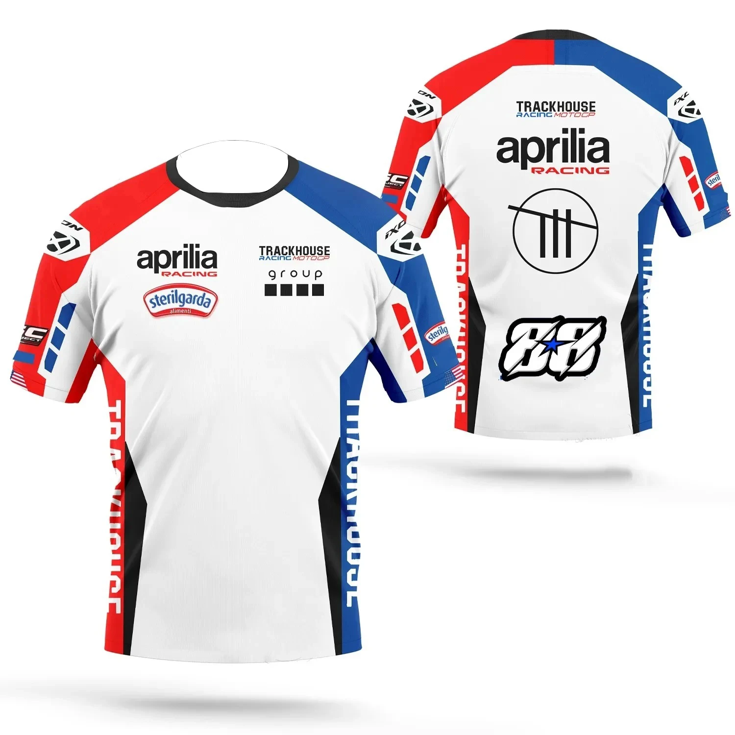 Motorcycle Race Aprilia Trackhouse Team White Coated Workwear 2024 Men's T-Shirts Summer Leisure Breathable T-shirt Sportswear