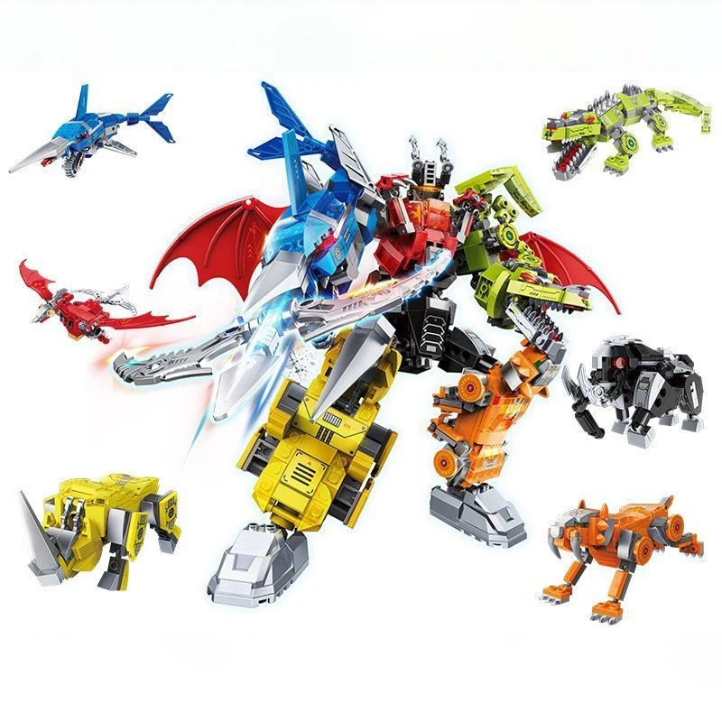 

Transformation Toys Anime Figure Games Toy Action Figure Transforming Dinosaurs 6-in-1 DIY Combination Robot Set Children Gift