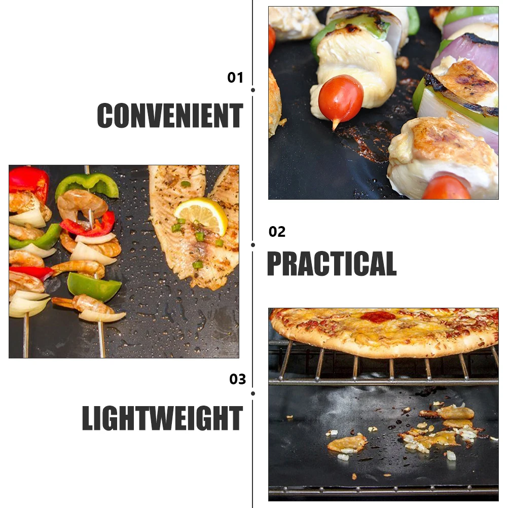 

3pcs BBQ Grill Mat Non-stick Black High Temp Resistance Heat-resistant Fiberglass Pad Lightweight Portable Storage Outdoor