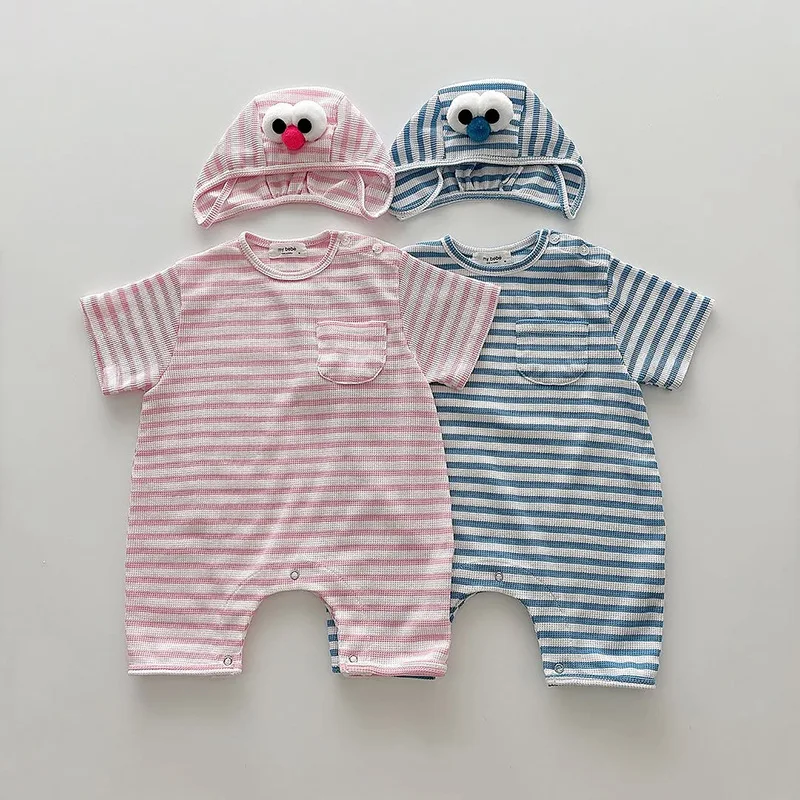 

2026 Summer New Baby Short Sleeve Romper Cotton Casual Infant Boy Girl Thin Striped Jumpsuit Newborn Clothes 0-24M