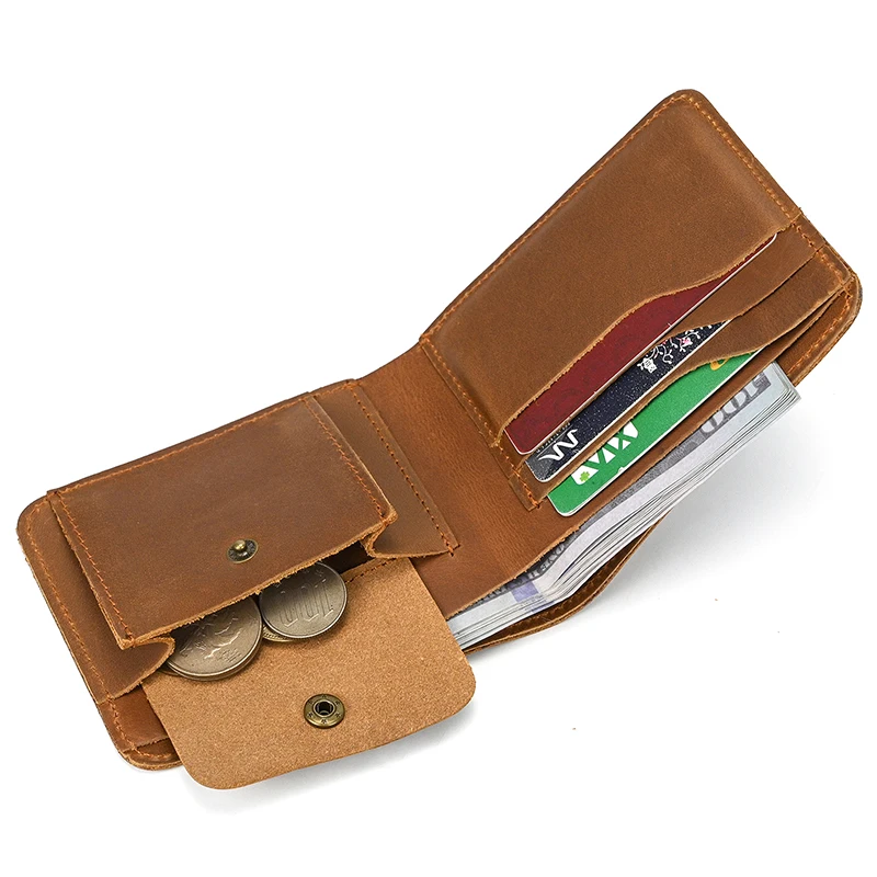 Crazy Horse – portefeuille court en cuir pour hommes et femmes, Vintage, porte-cartes, porte-monnaie, rétro, mode, livraison directe