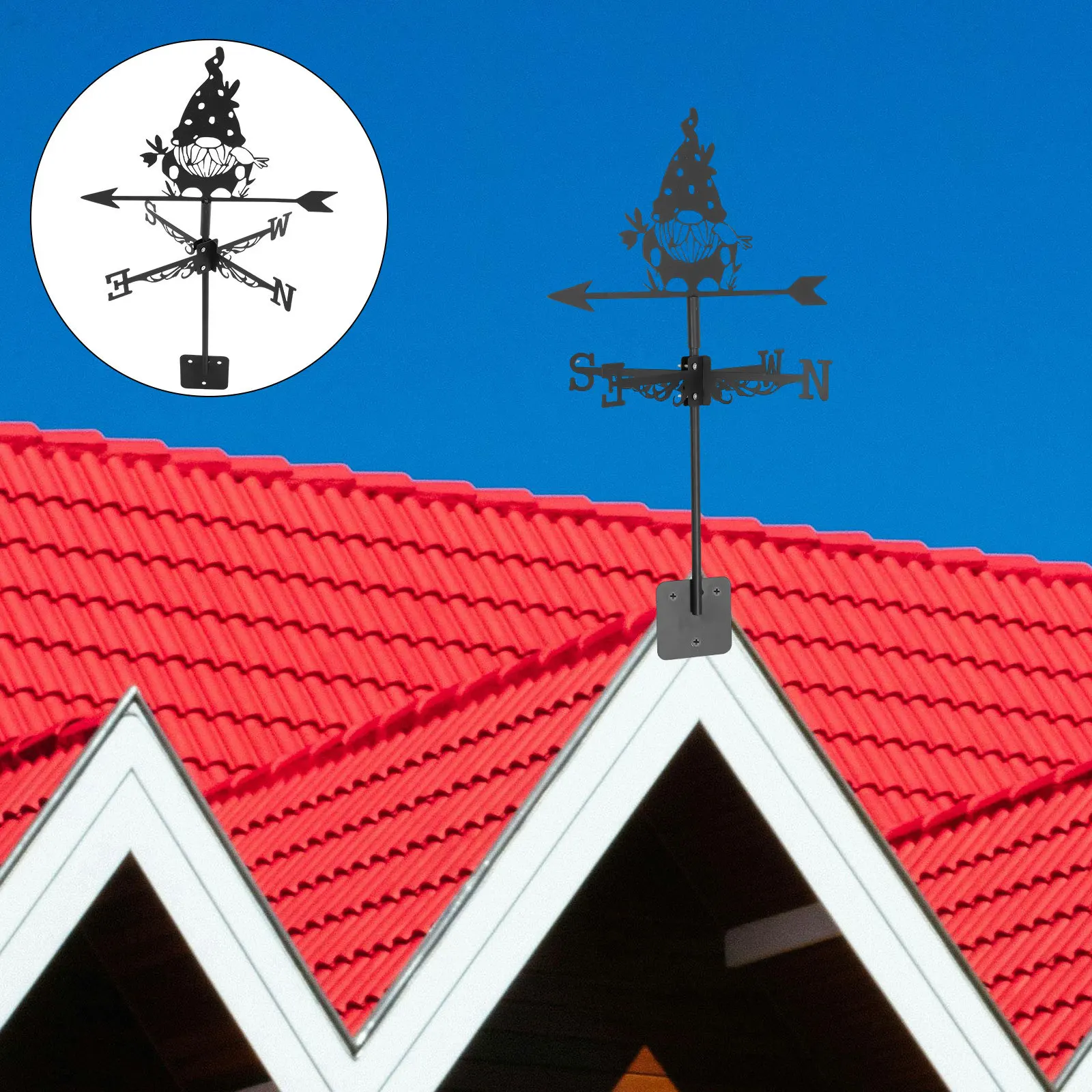 

Gnome Weathervane Iron Wind Direction Indicator Roof Yard Garden Decor Vane Ornament Ground Insert Metal Stake For Patio