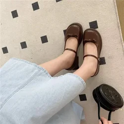 Brown Cute Mary Jane Ladies Footwear Women's Shoes Kawaii Japanese Style Lolita Gothic Normal Leather Casual Round Toe with Bow