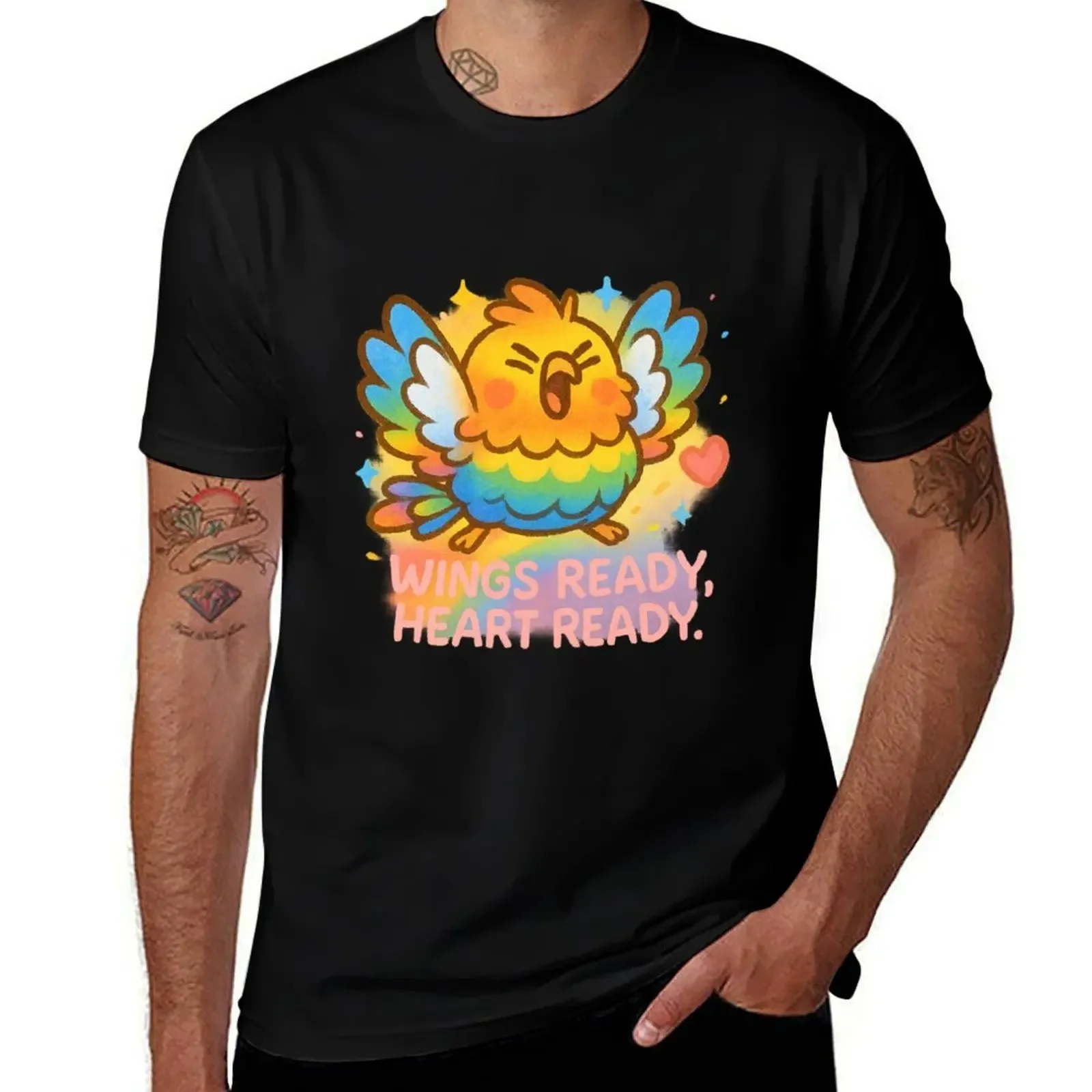 

Rainbow Bird Heart Ready Wings Pride Cute Art T-Shirt Man t-shirt vintage sports fans slim fit t shirts for men