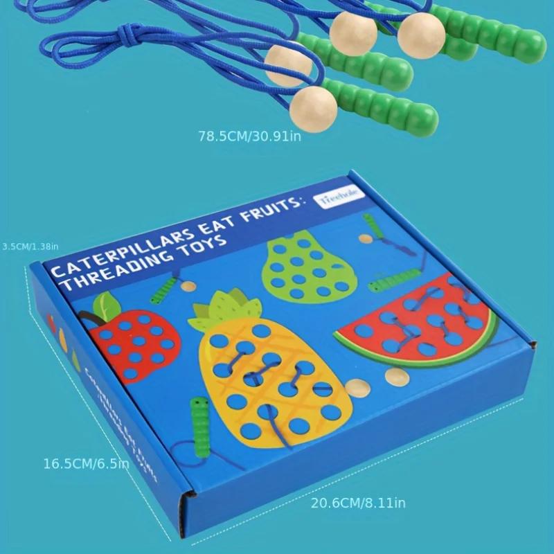 1 Set Caterpillar in legno che mangia tavola per infilare la frutta, gioco con la corda per infilare, giocattoli educativi precoci, sussidi didattici Montessori