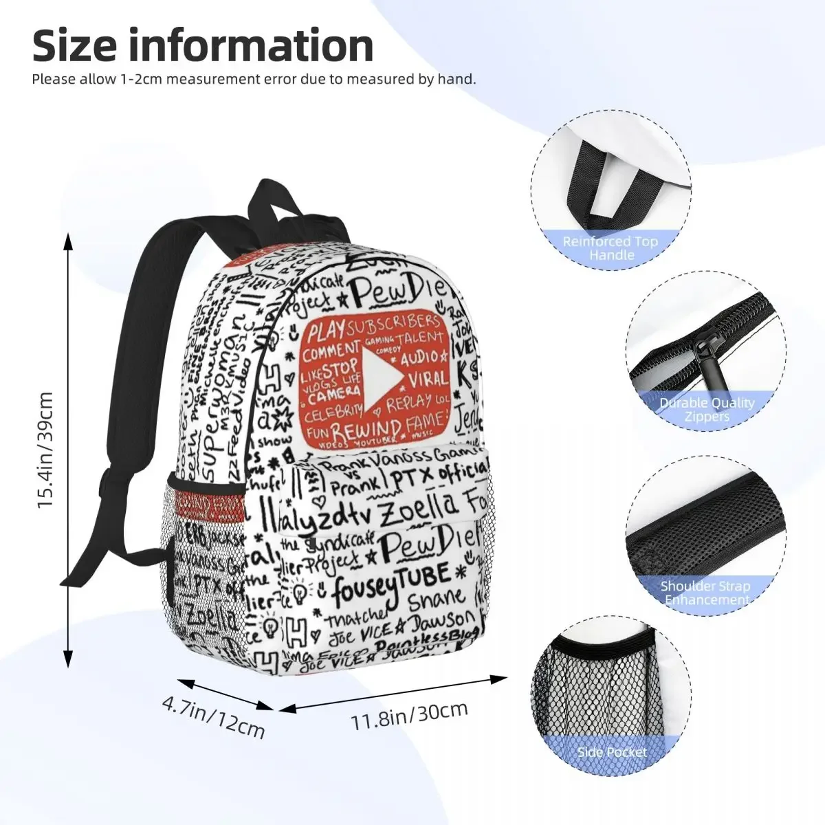 Youtube Backpacks Boys Girls Bookbag Fashion Students School Bags Travel Rucksack Shoulder Bag Large Capacity