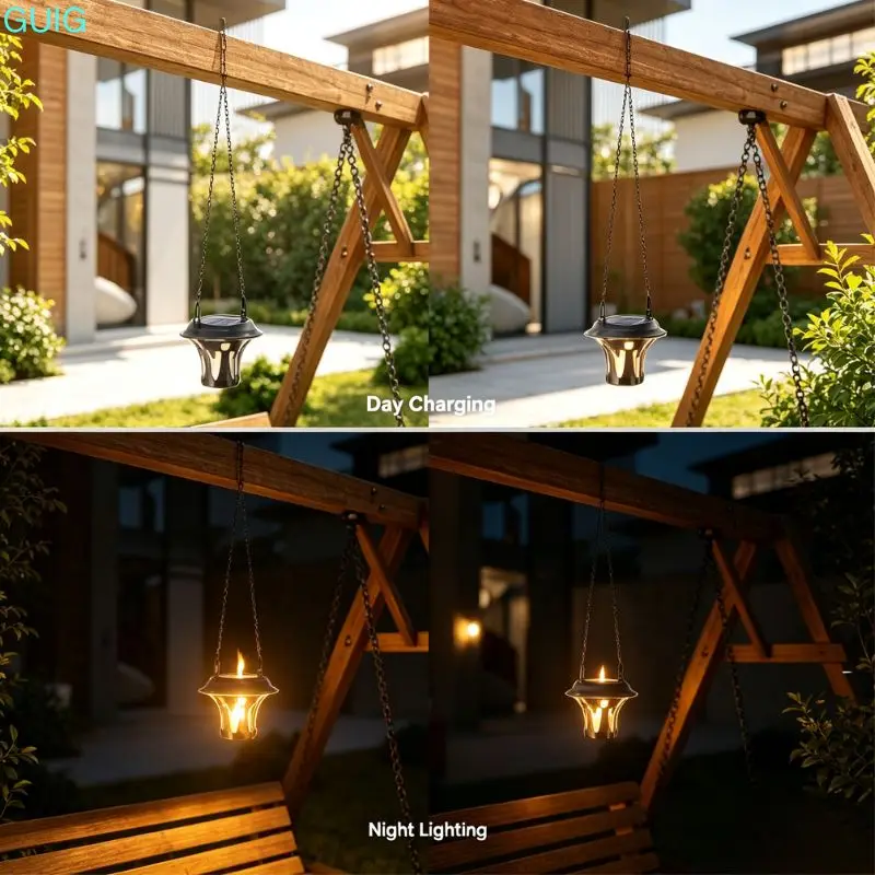 Solar Flame Lantern Outdoor Hanging Solar Light Flickering Flame Pendant Lamp Solar Landscape Light for Garden Patio Yard Campi