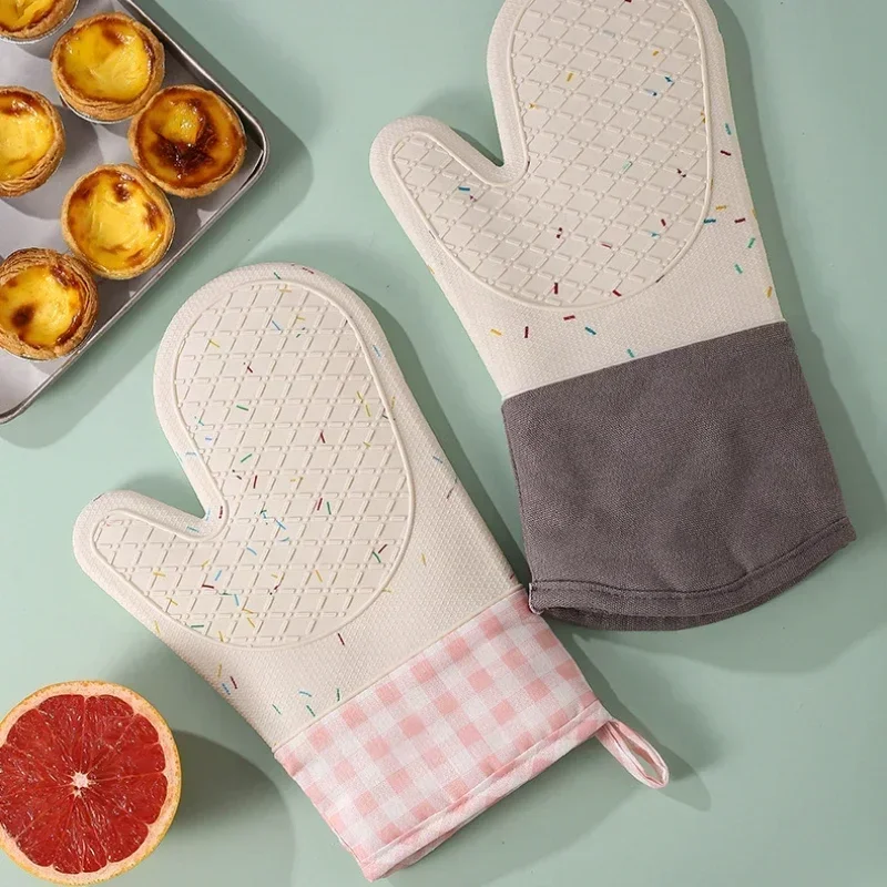 Microwave Ovens Heat Resistant Gloves Silicone Anti Scalding Cotton Baking Cooking Glove Kitchen Accessories Oven Mitts Bakeware