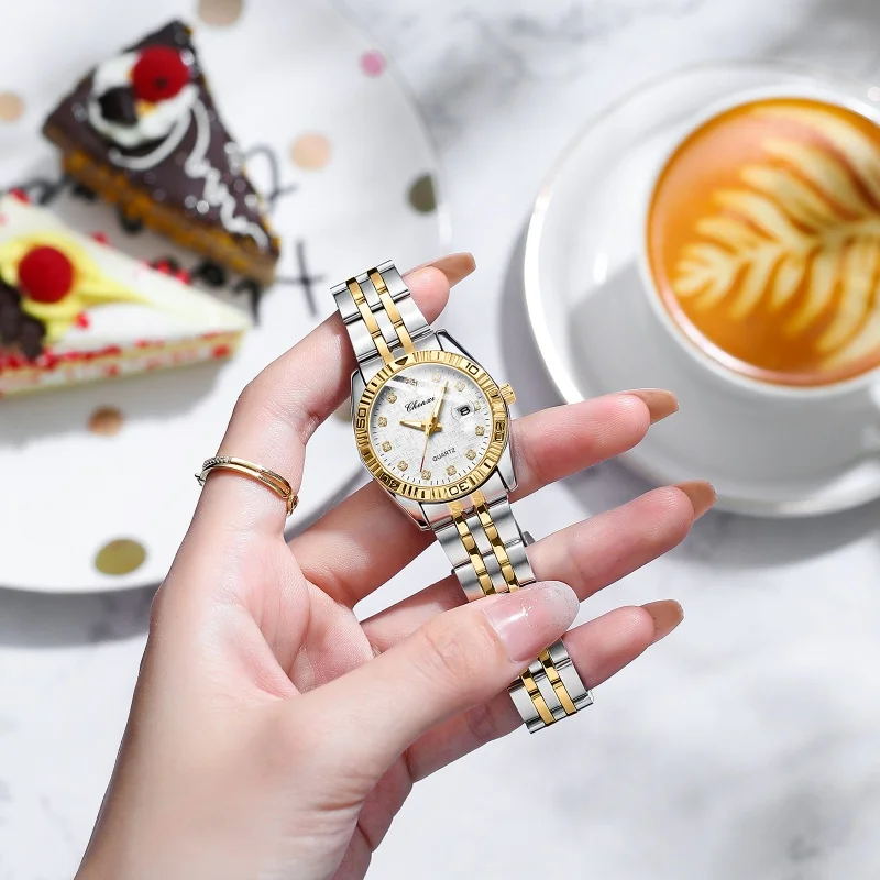 CHENXI 8201B الفاخرة زوجين ساعة كوارتز مضيئة التقويم ساعات أنيقة للرجال الفولاذ المقاوم للصدأ حزام موضة النساء ساعة اليد