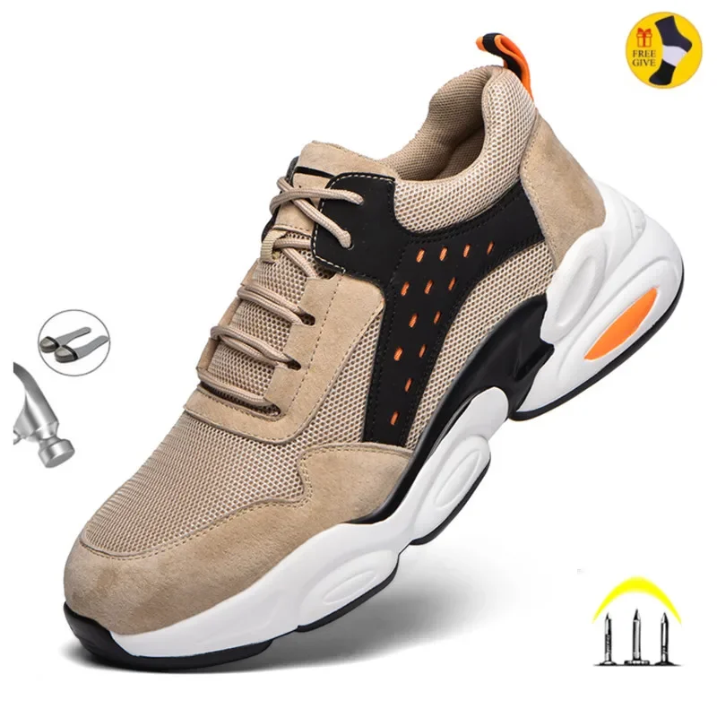 ZAPATOS DE TRABAJO transpirables con punta de acero para hombre, botas de seguridad antigolpes, zapatos de seguridad indestructibles, zapatillas de
