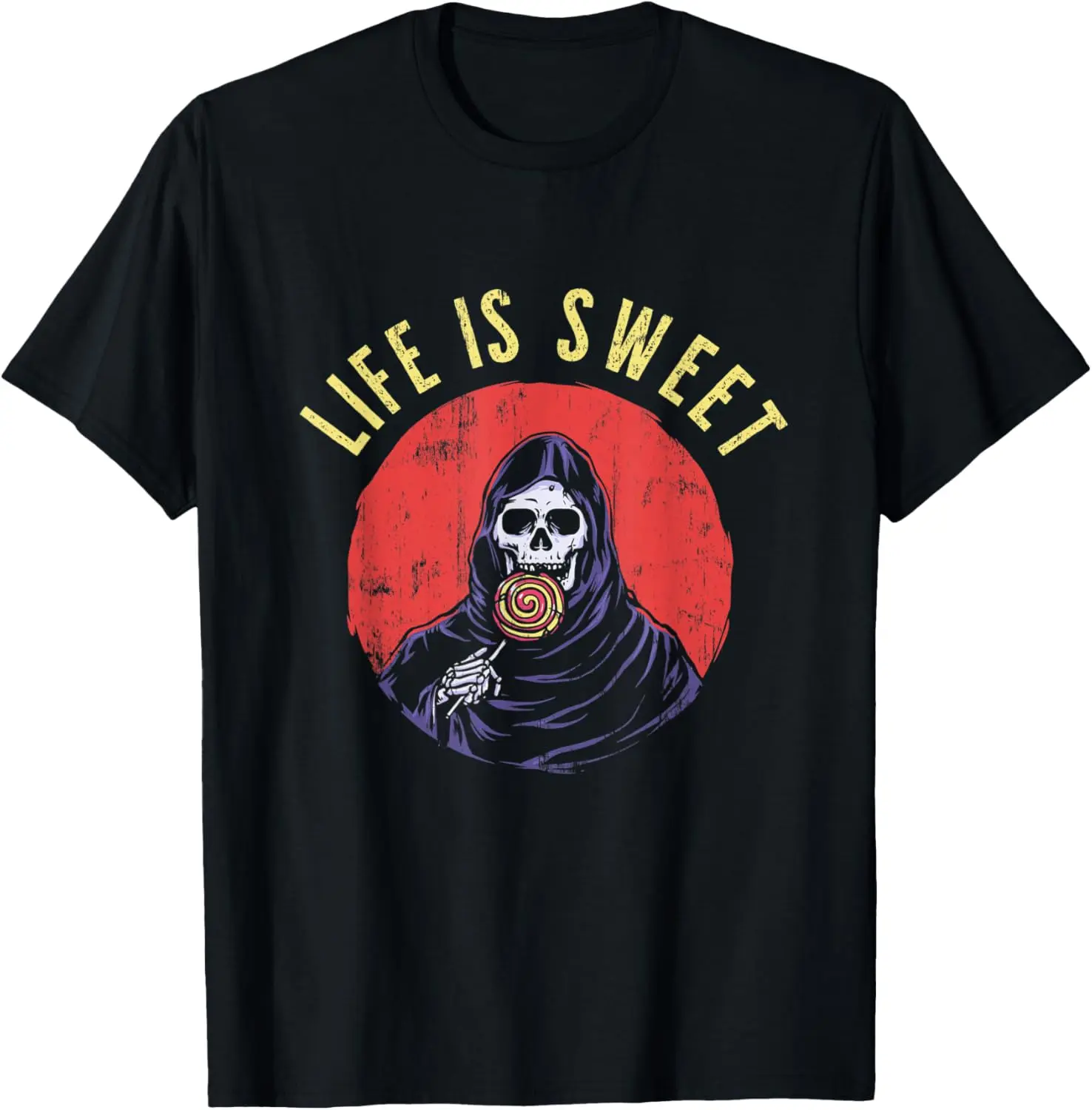 Funny Life Is Sweet Grim Reaper Angel Of Death Lollipop T-Shirt