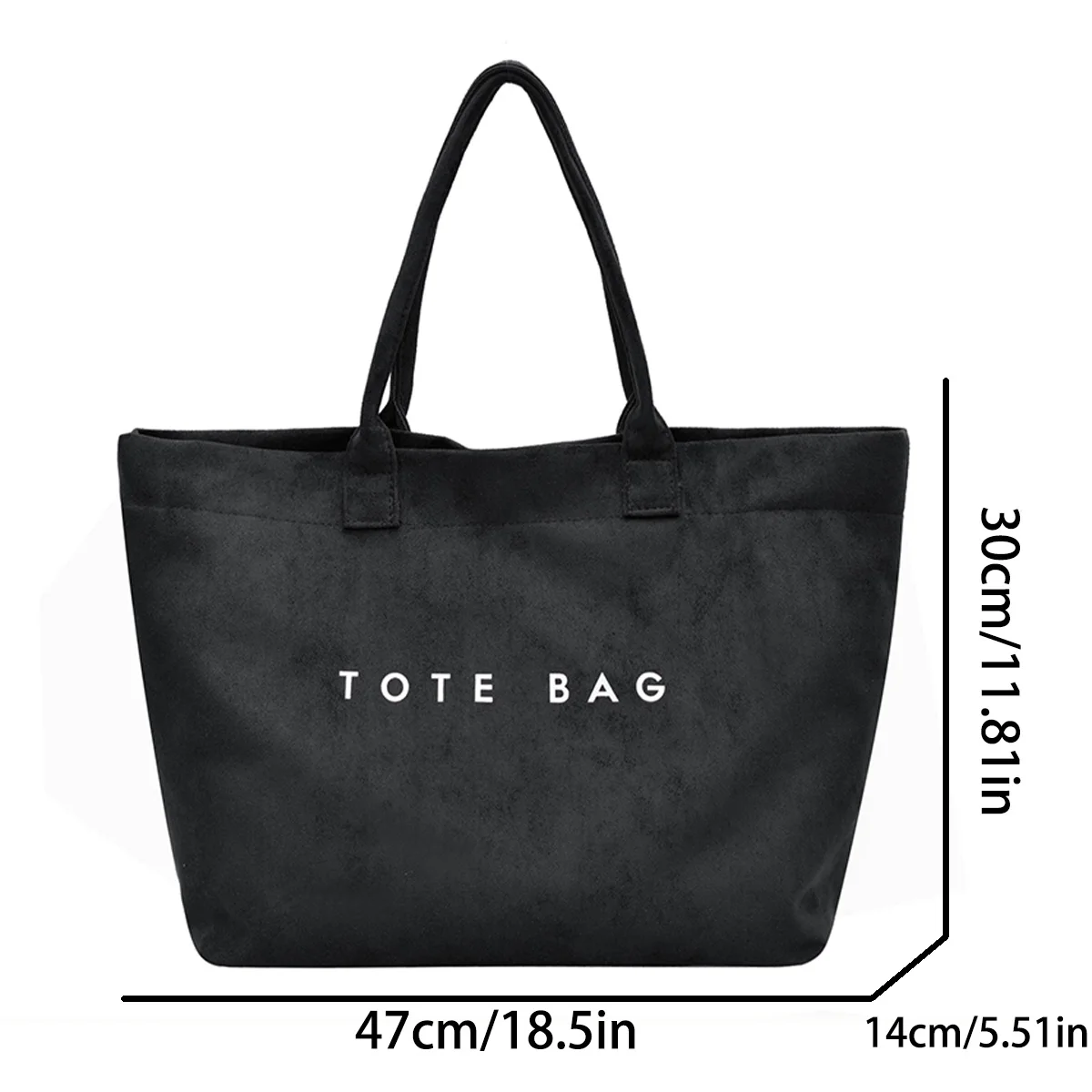 Magnetic Clasp Casual Suede Tote Bag with Solid Color Letter Print Large Capacity Versatile Daily Commute Shopping image 2