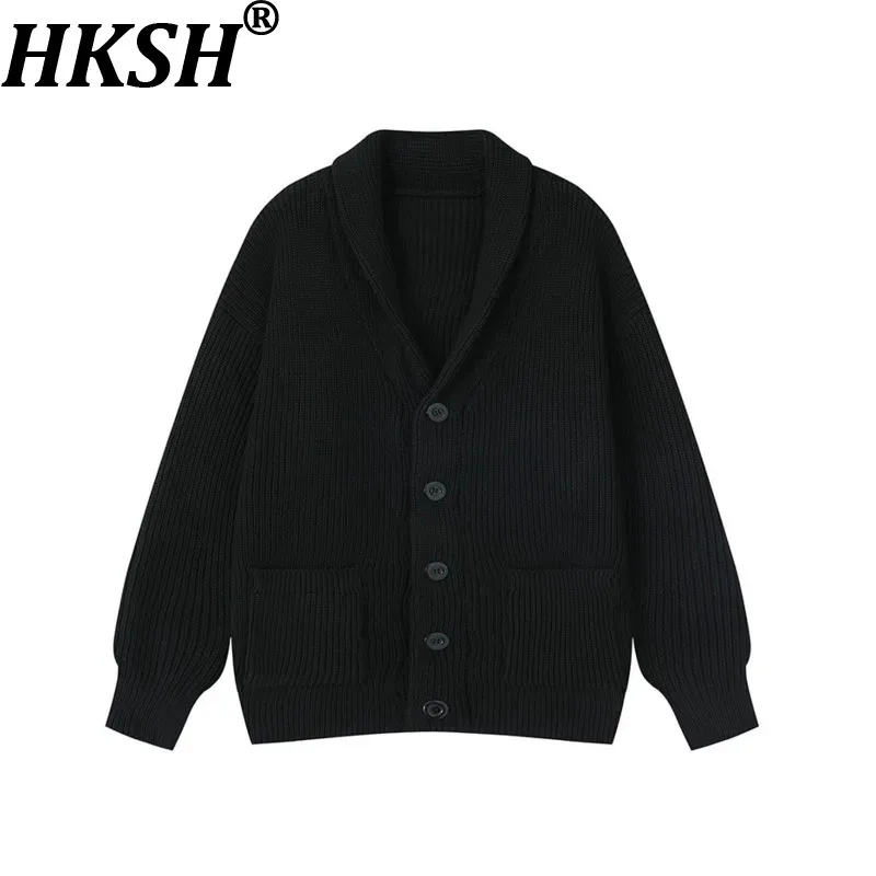 

Мужской кардиган HKSH осенне-зимний, новый, в корейском стиле, приталенный, модный, с отложным воротником, повседневный, вязаный, модель HK18484