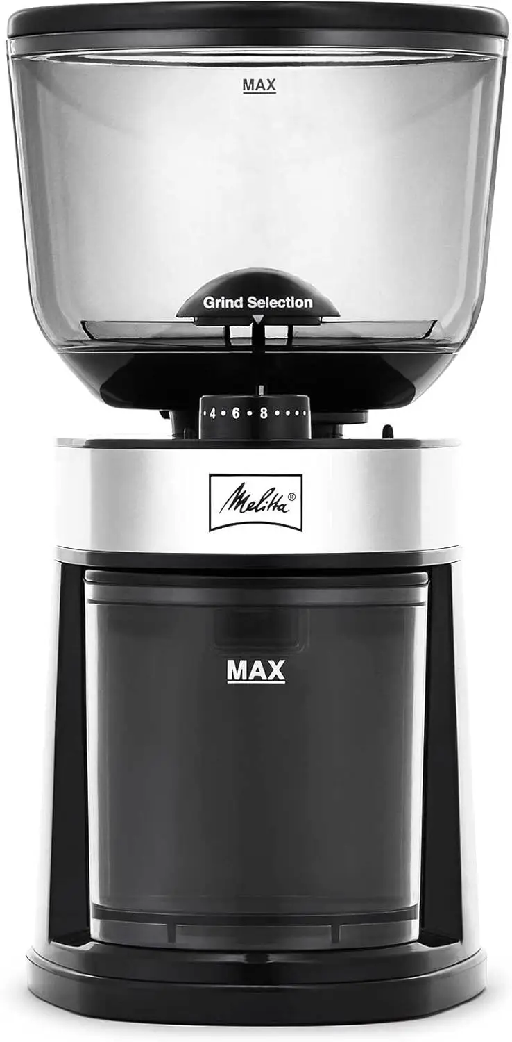 

Flat Burr Coffee Grinder with Safety Lock, Easy Clean, Includes Brush & Spoon, 8 oz Capacity for Fresh Beans