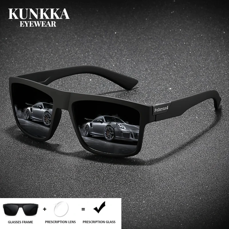 

KUNKKA Fashion Polarized Prescription Sunglasses Vintage Square Luxury Brand Designer Optical Sun Glasses for Women Men Driving