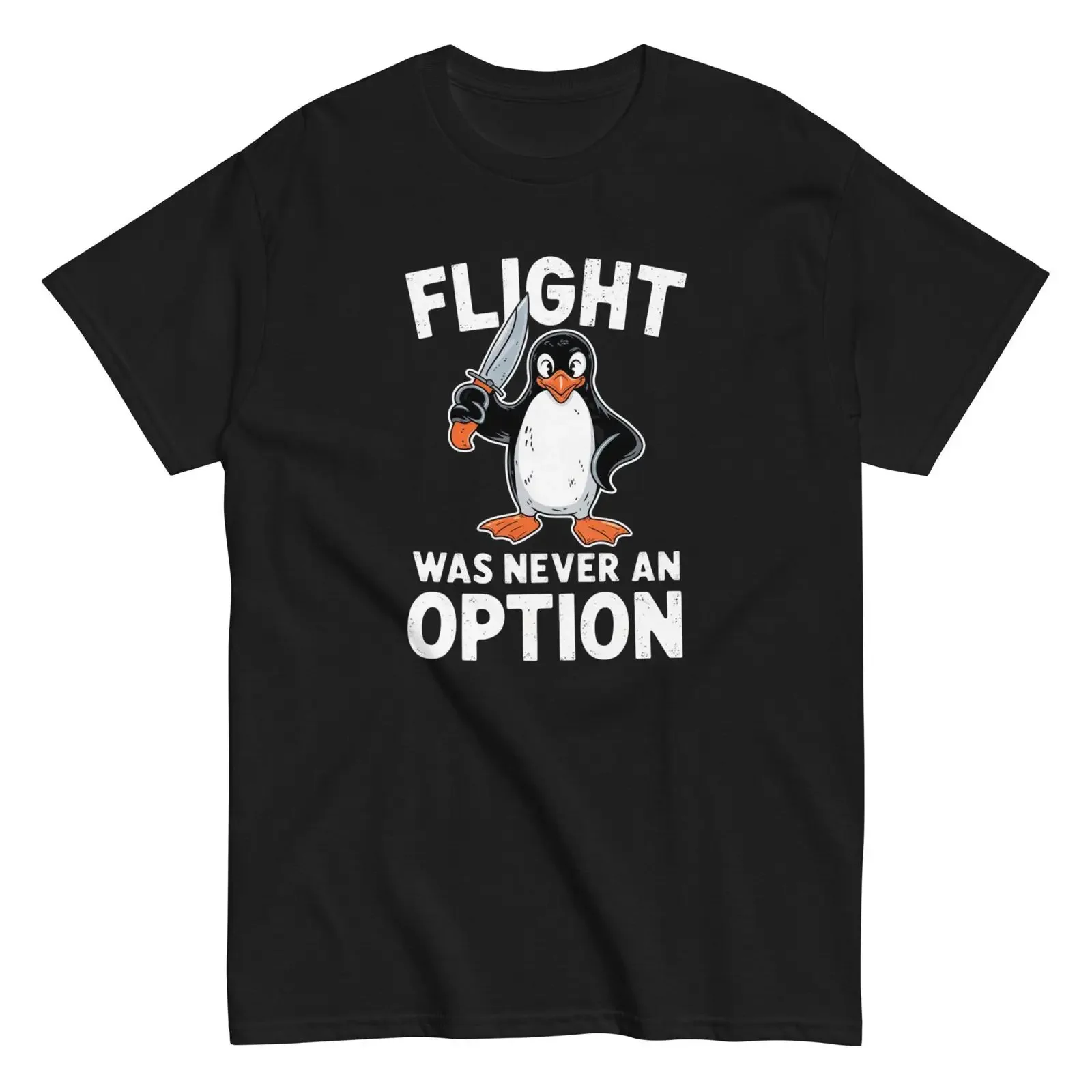 Flight Was Never an Option Penguin T Shirt Funny With Knife Meme Animal Humor for Friends vintage Washed Soft graphic fashion