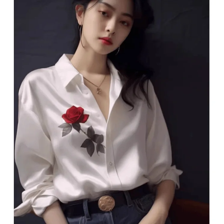 

Ele Long Sve Acetate Satin irt Женский летний магазин irt Outlet Store Oversto Белый принт Универсальный прямой крой irt