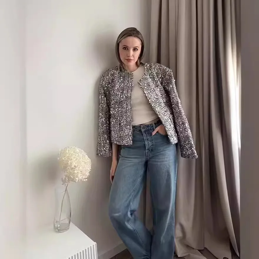 Chique glanzende lovertjesblazer voor dames herfst winter vest met lange mouwen top mode streetwear jas party club blazer jas