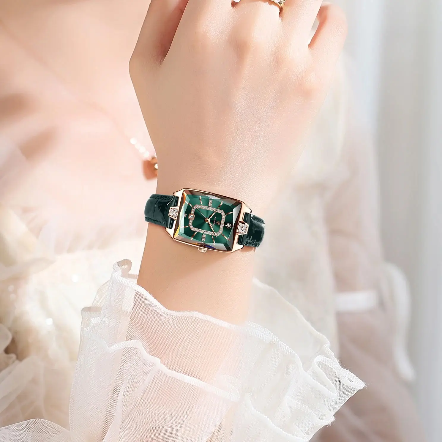 POEDAGAR مستطيل فاخر ساعات نسائية مقاوم للماء تاريخ جلد امرأة ساعة أنيقة موضة كوارتز ساعة يد نسائية Reloj هدية #4