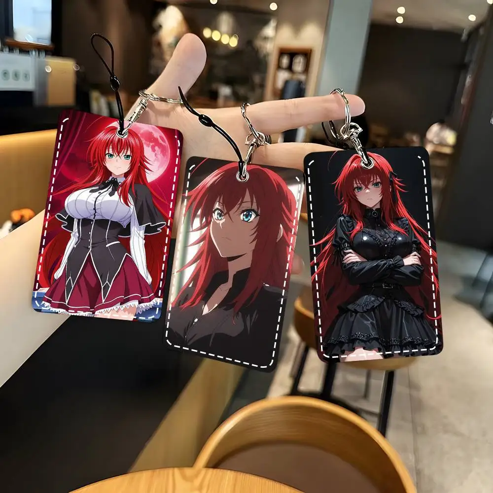 1 unidad Rias Gremory - Estuche para tarjetas de película, llavero, bolsa para tarjetas de acceso, anillo para llaves, tarjetero de cuero, accesorio para llaves