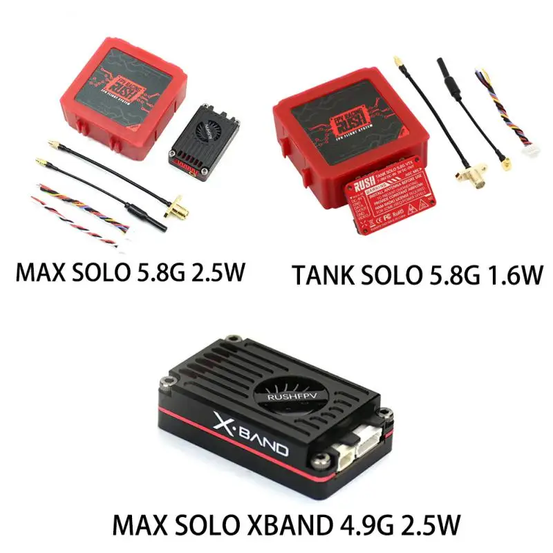 Rush tank max solo 5.8ghz 2.5w/tanque solo 5.8g 1.6w/max solo xband 4.9g 2.5w 48ch transmissor de vídeo vtx com escudo cnc