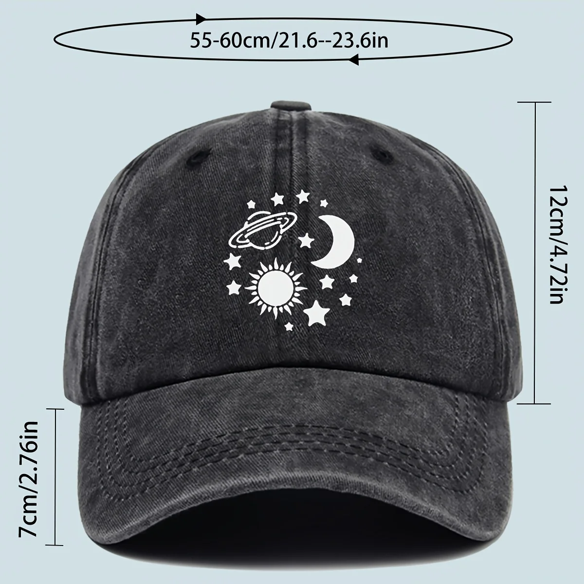Celestial Space Sun Moon Stars Baseball Cap Vintage Washed Unisex Outdoor Adjustable Cotton Hat