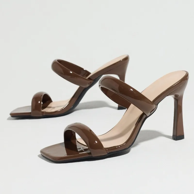 Summer Sexy Thin Heels Slippers for Women Square Toe Elegant Heel Sandals Ladies Concise Slingback Dress Shoe Sandalias De Mujer