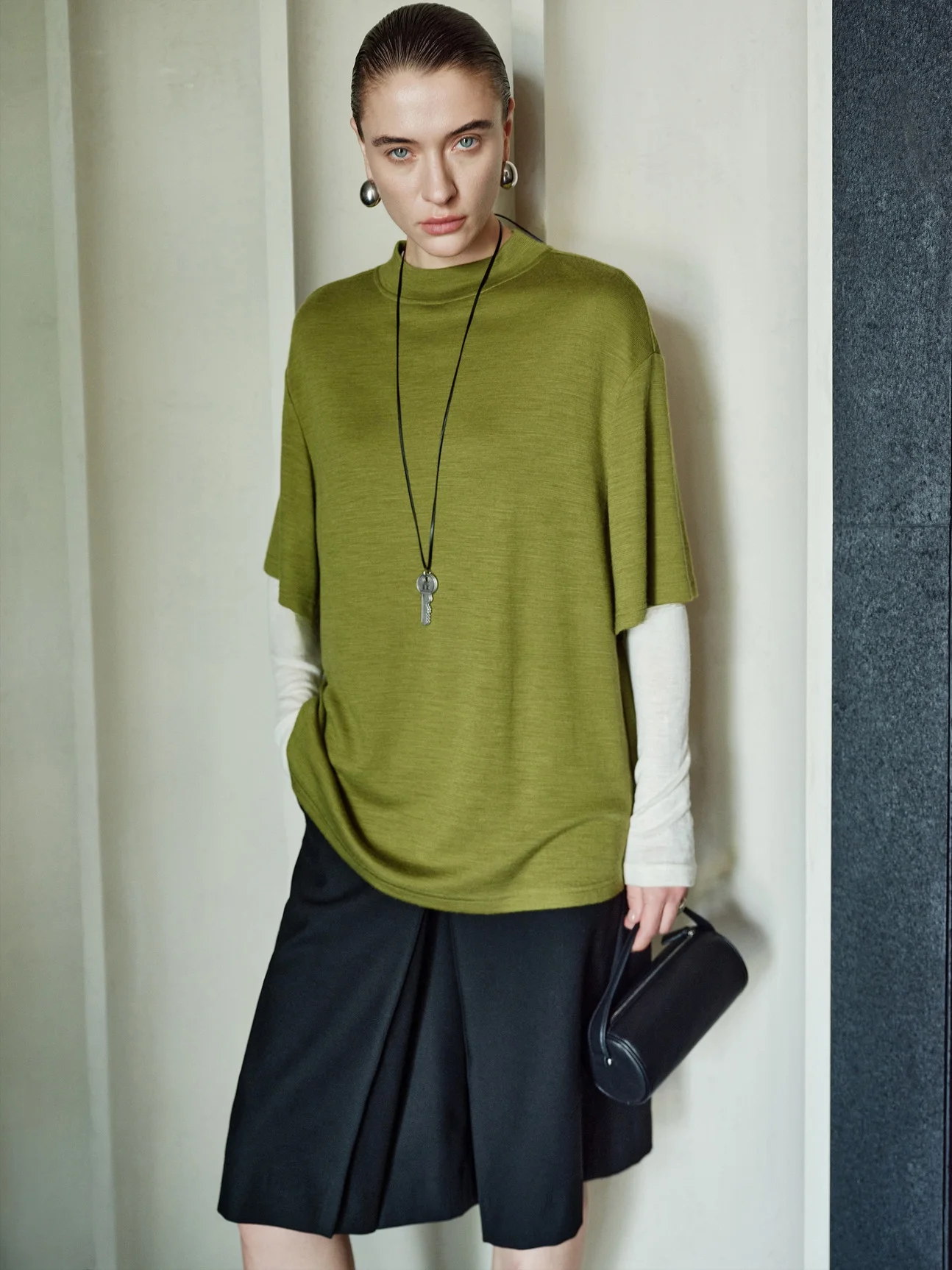 

Soulkiss Woolen Knitted Loose Fit Half High Neck T-Shirt Women's Casual Style Machine Washable Fashionable Lazy Person Top
