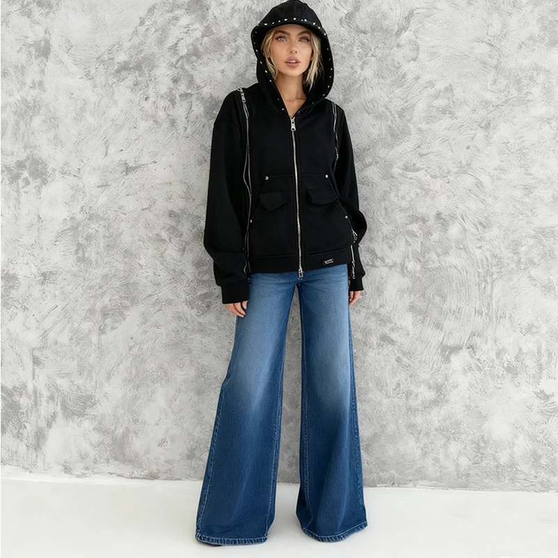 

Осень/зима 2022, новинка High Street Harajuku Ins, модная ретро-тренд, толстовка на молнии, мужская и женская одежда Y2k