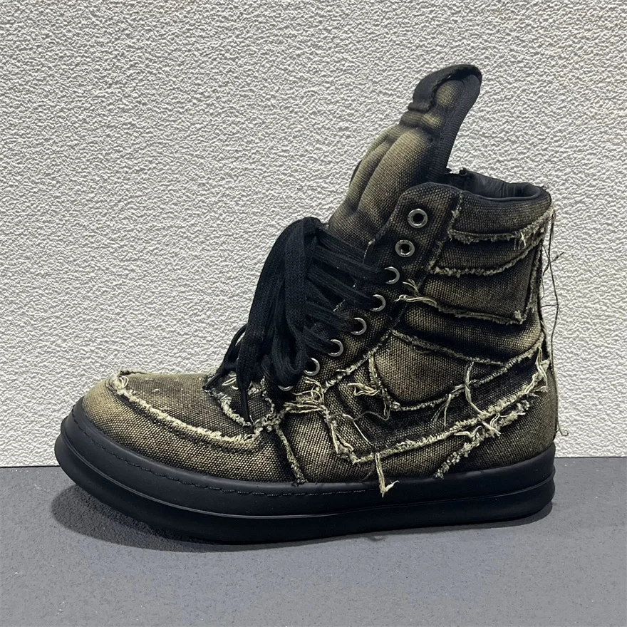 Baskets-Boots Rétro en Toile Effet Vieilli Style Géométrique 26SS Rock Trainer