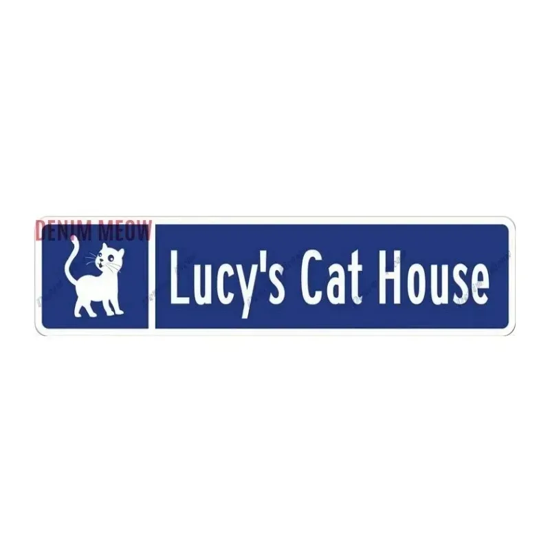 [2D Flat] 1pc Customizable Blue Cat Metal Plaque Custom Text Pet‑Lover Cat Room Indoor Outdoor Wall Decor Gift, Decorative Only