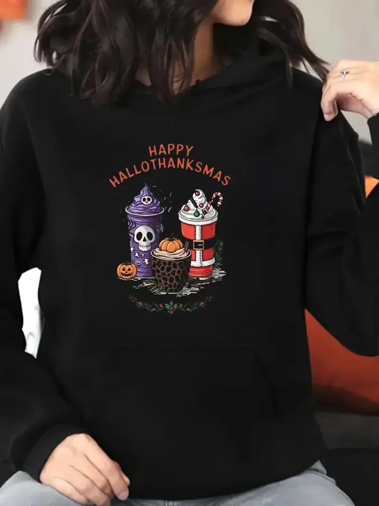 

Толстовка больших размеров на Хэллоуин, День Благодарения, мягкий полиэстер, повседневная толстовка с длинными рукавами и карманами, праздничная толстовка, которую можно стирать в машине