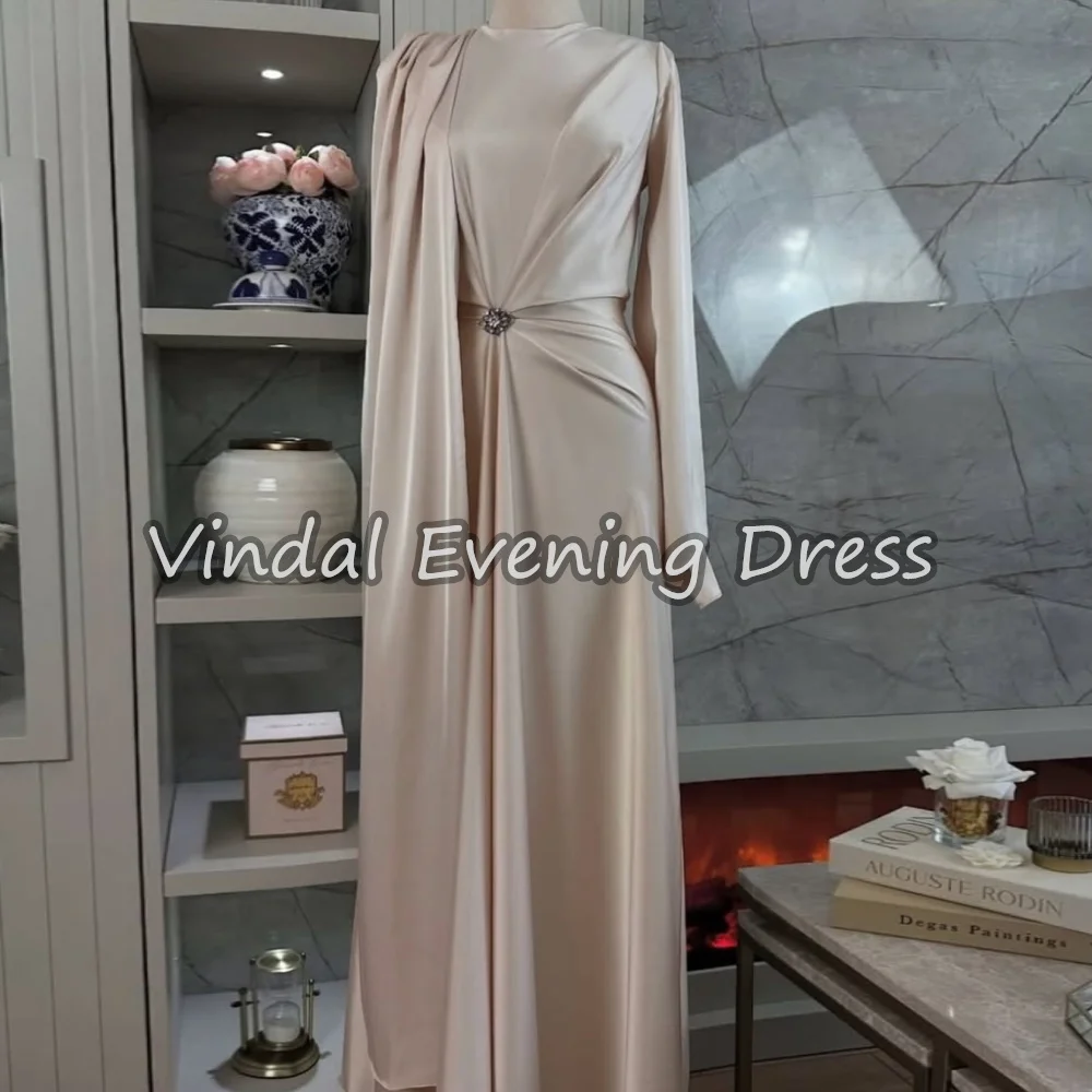 

Vindal Customized Elegant Chiffon Rhinestone Pleat Straight Scoop Neck Long Dresses Bespoke Occasion Dresses Classic Retro