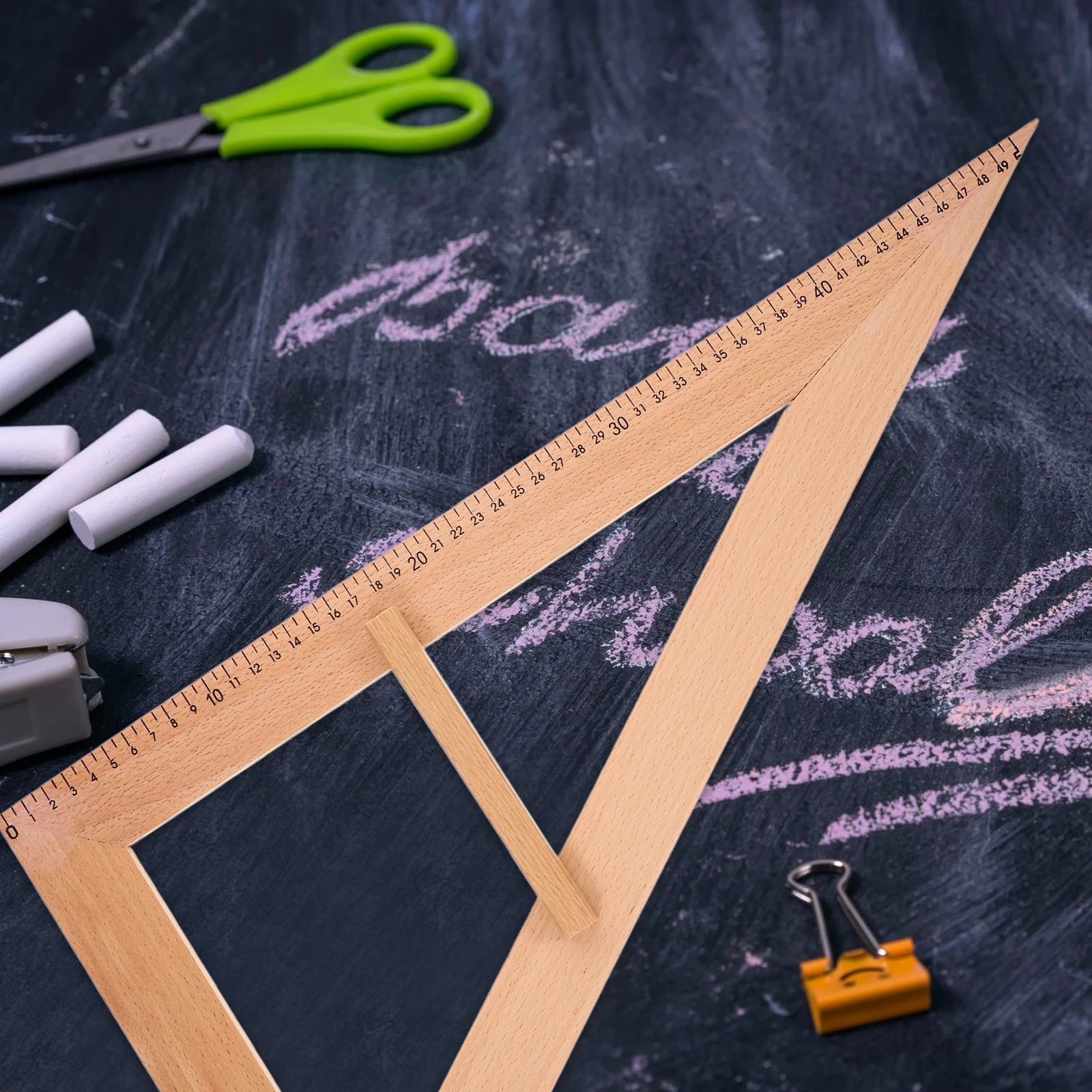 Wooden Measuring Ruler Teaching Aid Large Size Handle Geometry Drawing Tool for Teacher Classroom Instruction Ruler Reusable