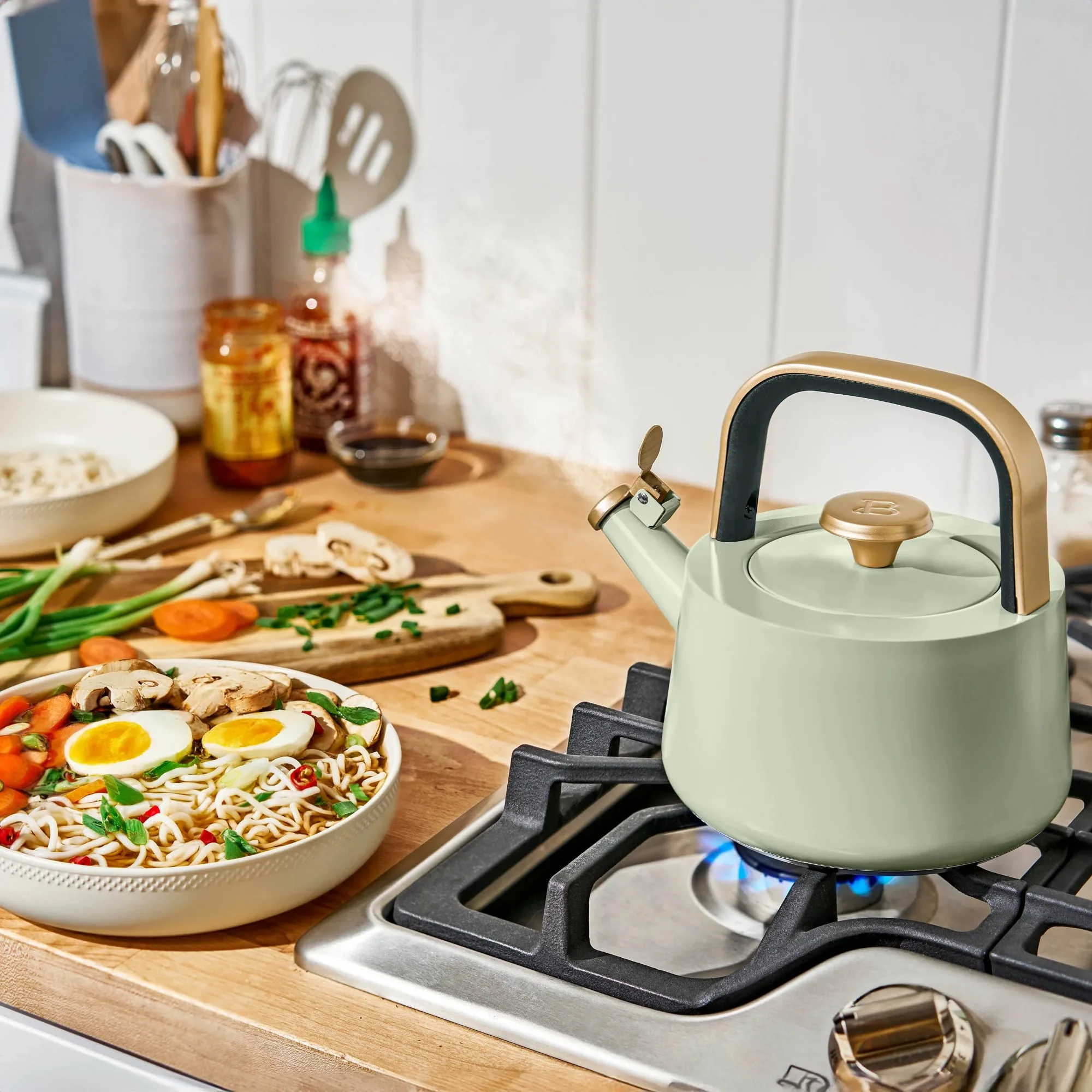 Chaleira de chá antiaderente de cerâmica de 1,8L, verde salvia