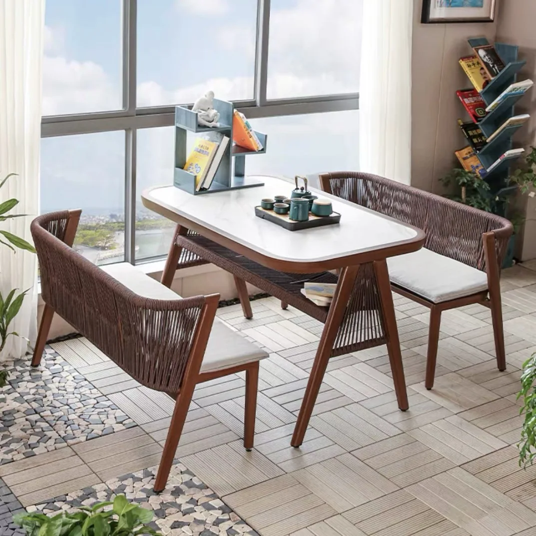 Outdoor balcony table and chair courtyard open-air tea table and chair combination card seat dining table commercial negotiation