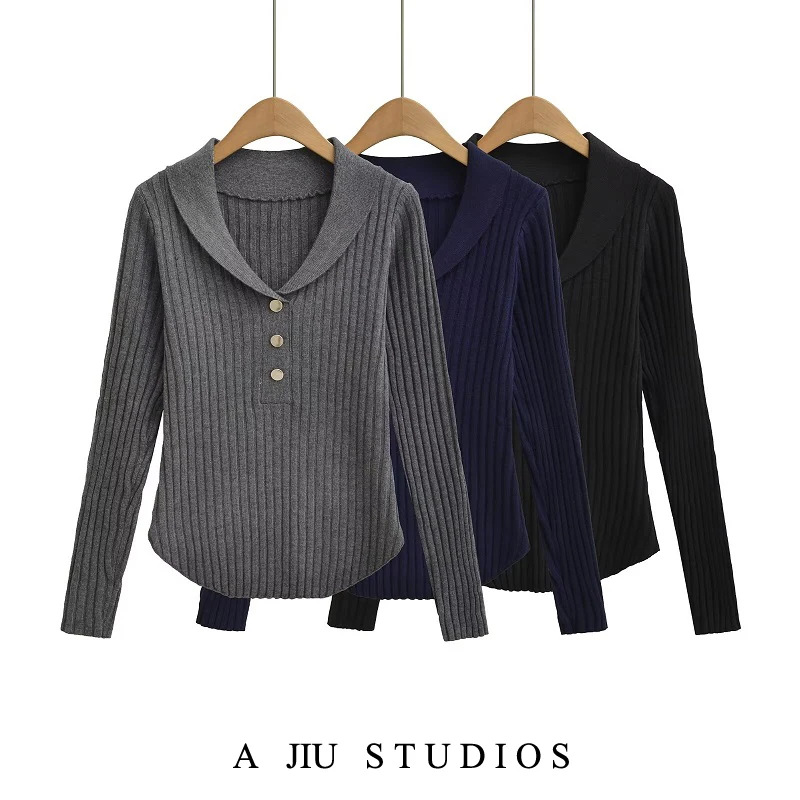 

Korean High-End Long Sve Knitted irt Women's Autumn Versatile Waist-Cinching Base irt Slimming Innerwear Top