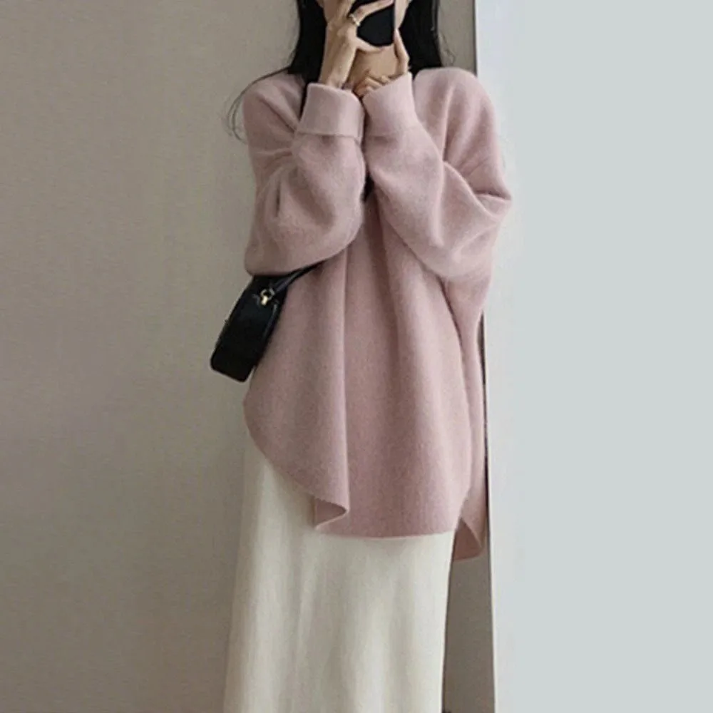 

Simple Irregular Long Sleeved Knitwear Bottoming Shirt Loose Sweater Top Autumn Winter Pullover Knitted Top for Women Fall