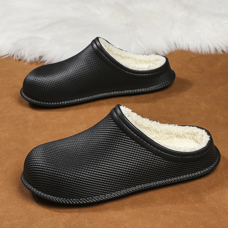 Unisex Indoor Winter Slippers Thick Cushion Sole Waterproof Easy‑wash EVA Shell Soft Fuzzy Lining Home Closed‑toe Slip‑on Shoes