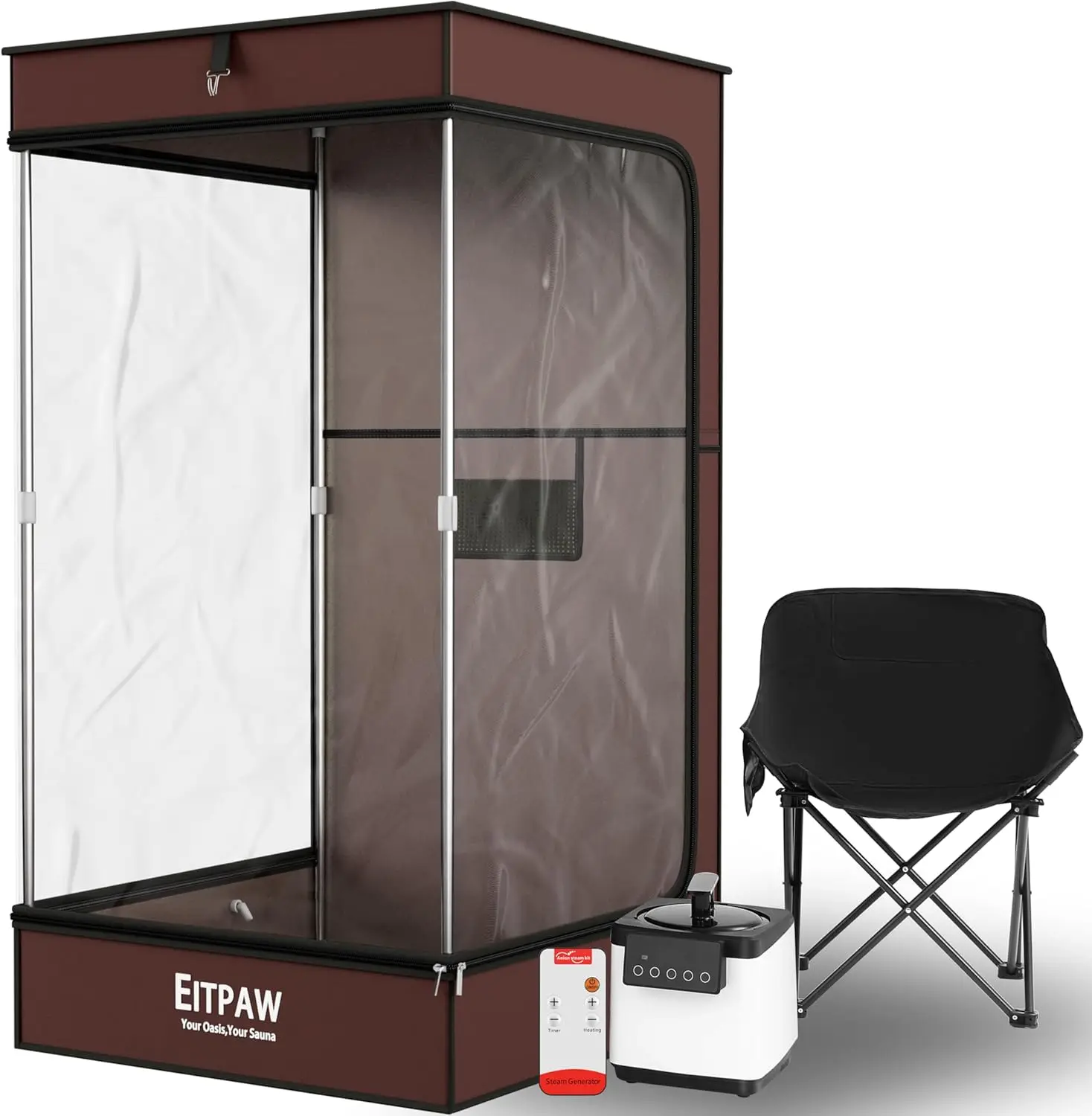 Sauna Box, Transparent Steam Sauna for Home Personal Use, RGB LED Light, 2.6L & 1000W Steamer, Widen Foldable Chair,