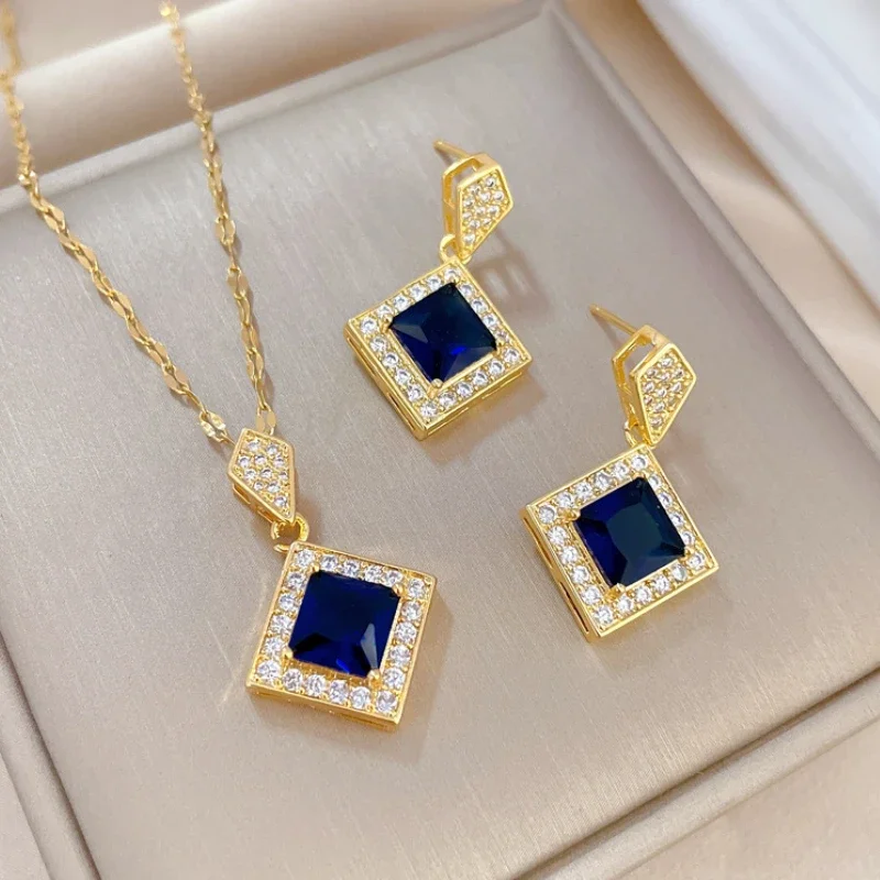 

Exquisite Geometry Square Necklace Earrings Bracelet Jewelry Set Charm Ladies Jewelry Fashion Bridal Accessory Set Romantic Gift