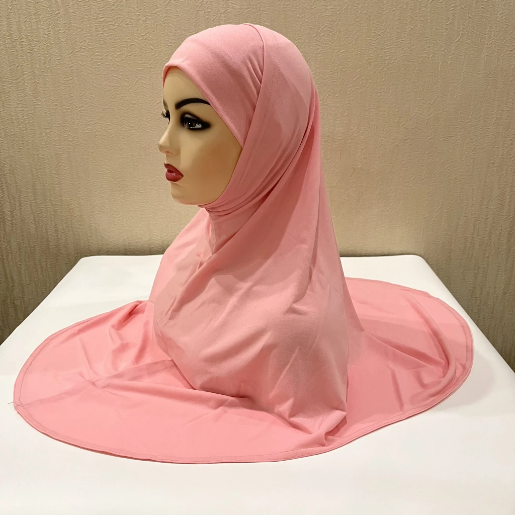 H292 Plain Two Pieces Large size muslim hijab with chin part top quality amira pull on islamic scarf hot sell headscarf