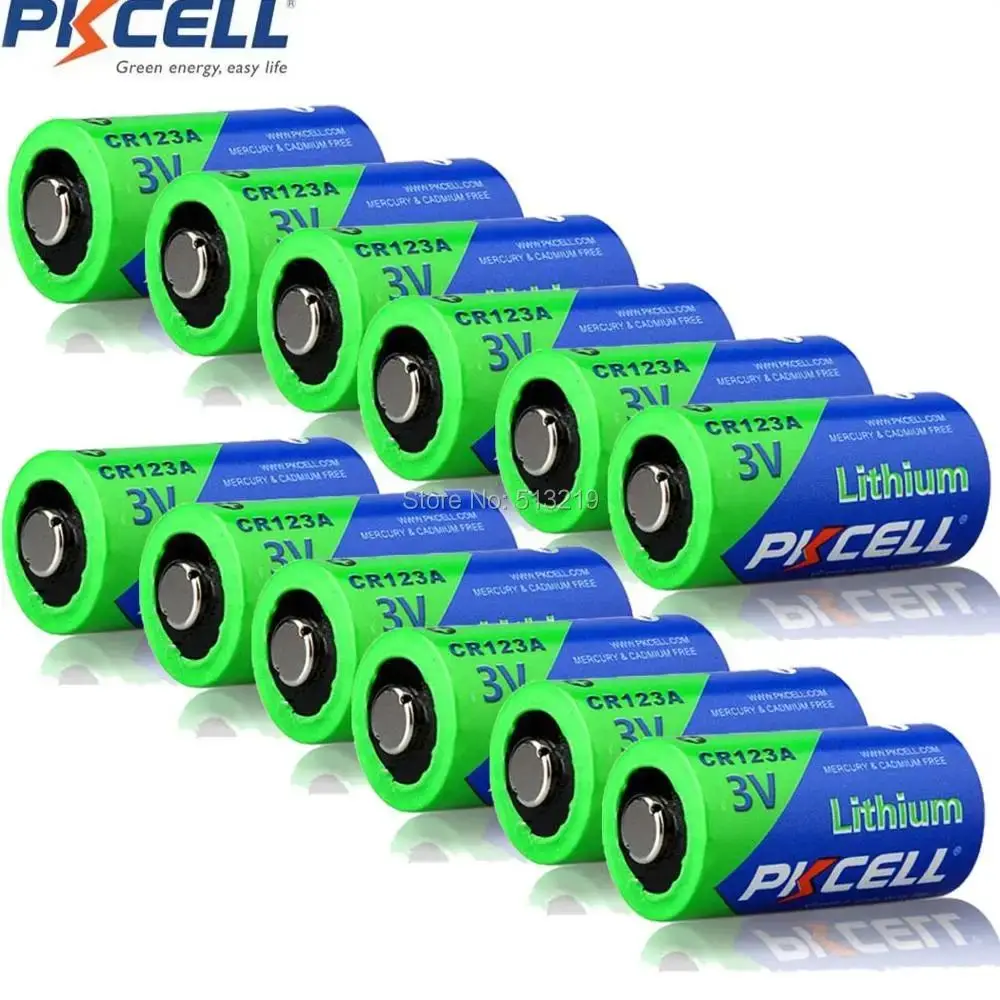 12Pcs PKCELL 3V Battery CR123A CR123 123A CR17345 KL23a VL123A DL123A 5018LC EL123AP Li-MnO2 Lithium batteries LED Flashlight