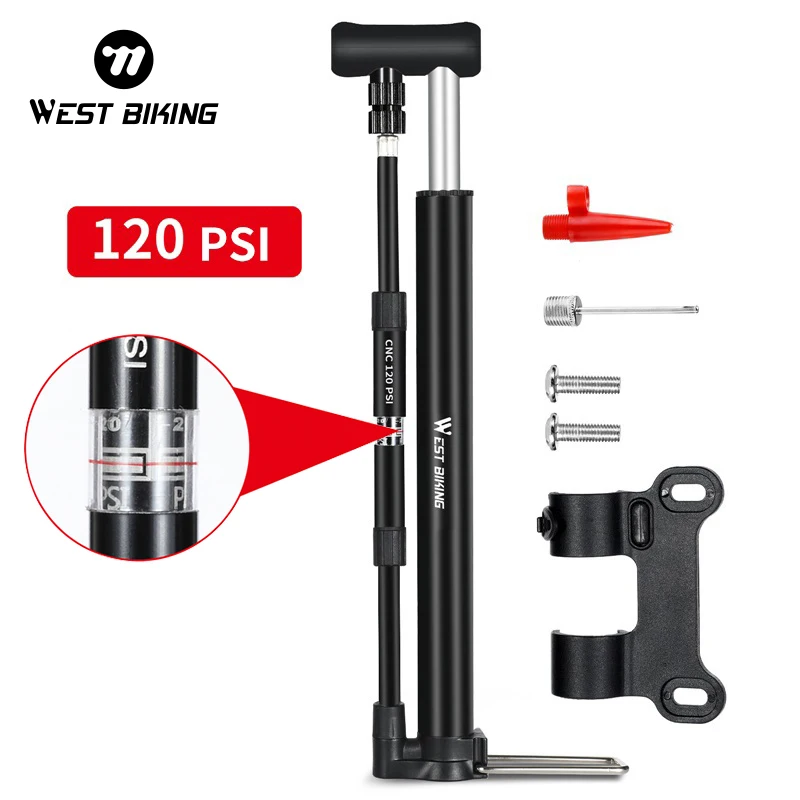 WEST BIKING Bicycle Air Pump Hand High Pressure With Gauge Mini Portable Alloy Pump For Schrader Presta Valve Tire Air Inflator