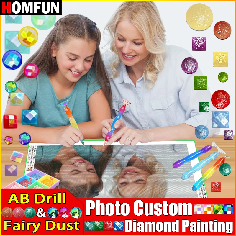 HOMFUN Fairy Dust / AB Photo Custom Diamond Painting Square/Round Drill Cross Stitch Mosaic Embroidery Rhinestone Of Picture Art